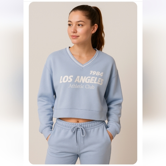 Harper & Ivy Light Sky Blue Los Angeles Drop Sleeve Oversized Cropped Sweater XL - Picture 1 of 8